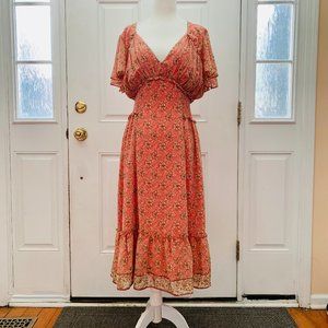MAX STUDIO FLOUNCE SLEEVE V-NECK FLORAL DRESS
